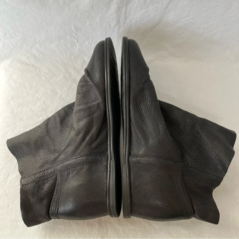 Stewart Weitzman Sprite Slouchy Black Leather Wedge Ankle Booties